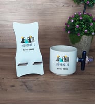 Jeofizik Mühendisi Hediye Sepeti Kupa Bardak T Kulplu ve Ahşap Telefon Standı Mühendisler Günü Hediyesi (Model 2)