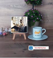 Arkeolog Fotoğraflı Dekoratif Taş, Ahşap Altlıklı Türk Kahvesi Fincanı Hediye (Model 2)