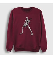 Presmono Unisex Beyaz Skeleton Guitarist Music Rock Sweatshirt 340097tt (Bordo)