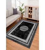 Dijital Kaymaz Taban Yıkanabilir Renkli Salon Halısı Mutfak Halısı Yolluk ND-SD-1081 (Siyah)