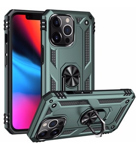 Uyumlu Model Apple iPhone 13 Pro Kılıf Yüzüklü Zırh Tank Vega (Yeşil)
