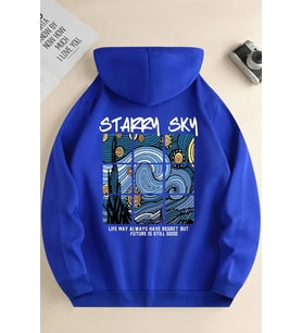 Starry Sky Baskılı Unisex Oversize Sweatshirt (Mavi)