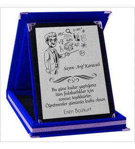 Kişiye Özel Erkek Öğretmen 3 Temalı Kırmızı Plaket (Gümüş-Lacivert)