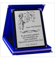 Kişiye Özel Erkek Öğretmen 3 Temalı Kırmızı Plaket (Gümüş-Lacivert)