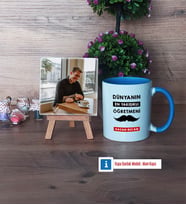 Erkek Öğretmene Hediye Fotoğraflı Dekoratif Taş, Kupa Bardak Beyaz Hediye (Model 4)