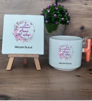 Anne Adayı Hediye Seti Kupa Bardak T Kulplu ve Dekoratif Taş Anneler Günü Anneye Doğum Günü Hediyesi (Model 7)