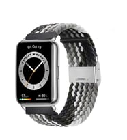 Sneezy Huawei Watch Fit 2 İle Uyumlu Metal Klips Solo Fiberlink Örgü Kordon (Siyah Beyaz)