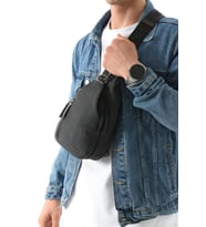Erkek Bady Bag Göğüs Çantası Kanvas Kumaş Sırt Çantası 27*17 Cm Günlük Omuz Çantası  (Siyah)