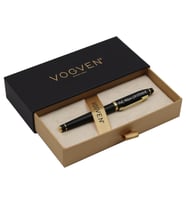 Vogven Marka İsme Özel Gümüş Detaylı Premium Roller Kalem (Altın-Siyah)