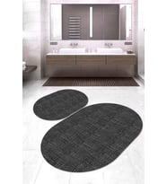 Dijital Baskılı Kaymaz Taban Yıkanabilir Oval 2'li Klozet Takımı Banyo Paspası NOKZ-HY-1234 (Siyah)