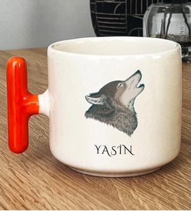 Kişiye Özel Kurt Baskılı Hediye T Kupa Bardak Babaya Kardeşe Hediye (Turuncu)