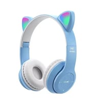 P47M Kedi Kulak lLed Işıklı Sd Kart  Aux Girişli Mikrofonlu Bluetooth Kulaklık (Mavi)