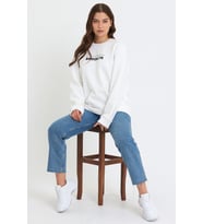 Kadın Bisiklet Yaka Oversize Fit Brooklyn Baskılı İnce Sweatshirt SPR23SWK330 (Ekru)