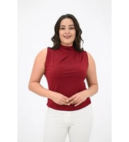 Kadın Büyük Beden Drape Detaylı Dik Yaka Bluz 1851-25 (Bordo)