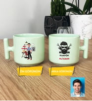 Kişiye Özel Karikatürlü Kuaför Hediye Pastel T Kupa Erkek Kuaföre Berbere Hediye (Yeşil)