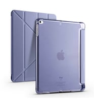Apple  iPad 9.7 2018 (6.Nesil) Kılıf Tri Folding Kalem Bölmeli Standlı Yumuşak Silikon Kılıf (Mor)