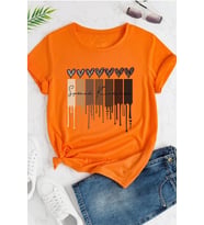 Unisex Leopar Kalp Baskılı Oversize T-shirt (Turuncu)