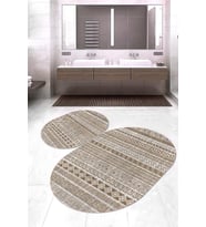 Dijital Baskılı Kaymaz Taban Yıkanabilir Oval 2'li Klozet Takımı Banyo Paspası NOKZ-HT-929 (Kahverengi)