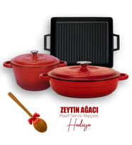 Lava Döküm 6X New Heritage Serisi Döküm Demir Tencere Tava Çeyiz Seti (Kırmızı)
