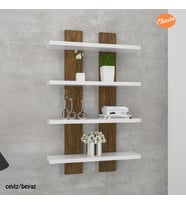 Modilayn Dort Raflı Duvar Unitesi Ofis Dort lu Kitaplık Salon Duvar Rafı (Ceviz)