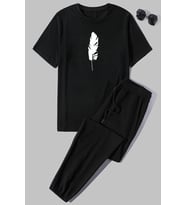 Unisex Tüy Baskılı 2'li Eşofman Takımı (Siyah)