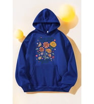 Flowers  Baskılı Oversize Sweatshirt (Mavi)