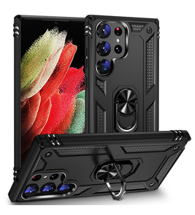Samsung Galaxy S23 Ultra Uyumlu Kılıf Standlı Manyetik Yüzüklü Military Magnetic Ring Polycarbonate and TPU Case (Siyah)