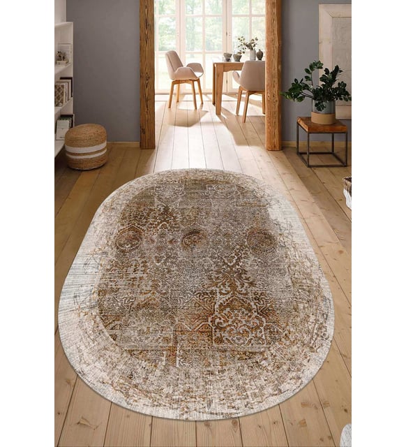 Dijital Baskılı Kaymaz Taban Yıkanabilir Oval Salon Halısı Mutfak Halısı Yolluk NDO-SD-293 (Çok Renkli)