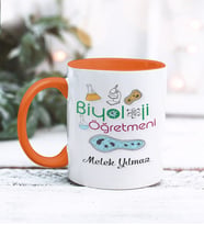 Biyoloji Öğretmeni Tasarımlı Kişiye Özel Kupa Bardak (Turuncu)