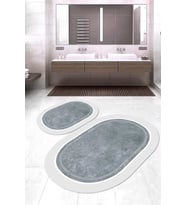 Dijital Baskılı Kaymaz Taban Yıkanabilir Oval 2'li Klozet Takımı Banyo Paspası NOKZ-SD-1128 (Vizon)