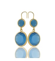 Kadir Jewellery 22 Ayar Altın Kaplama Kadın Taşlı Küpe -El İşçiliği Ve Hipoalerjenik Küpe (Koyu Mavi)