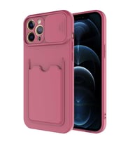 Uyumlu Model Apple iPhone 12 Pro Kılıf Kartlıklı Lens Kapatmalı Kapak (Koyu Mor)