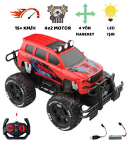 Uzaktan Kumandalı Şarjlı Offroad Rock Crawler Işıklı Araba 4x2 Motor 15 Km/H Hız Yapan Oyuncak Büyük Jeep (Bordo)