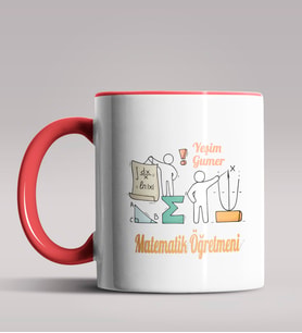 Kişiye Özel Matematik Öğretmeni Tasarımlı Siyah Renk Kupa 10 (Kırmızı)