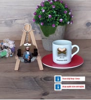 Kuran Kursu Hocası Türk Kahvesi Fincanı Ahşap Altlıklı ve Fotoğraflı Ahşap Anahtarlık Hediye (Model 3)