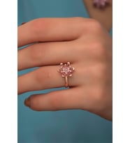 925 Ayar Gümüş Zirkon Taşlı Ayarlanabilir Lotus Çiçeği Yüzük (Pembe)