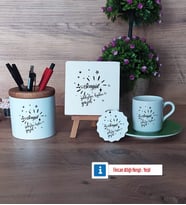 Doğum Günü Hediyesi Hediye Seti Dekoratif Taş, Kalemlik, Ahşap Altlıklı Türk Kahvesi Fincanı, Ahşap Anahtarlık Hediye (Model 9)