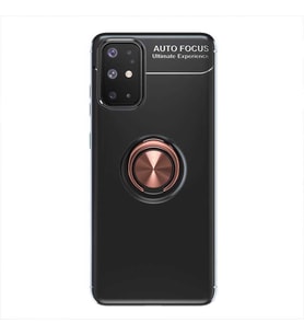 Samsung Galaxy A31 Kılıf Yüzüklü Magnetli Ravel Case (Siyah-Rose Gold)