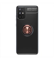 Samsung Galaxy A31 Kılıf Yüzüklü Magnetli Ravel Case (Siyah-Rose Gold)