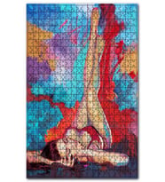 Cakapuzzle Dinlenen Kadın Yağlı Boya Resmi Kırmızı Mavi Puzzle Yapboz MDF(Ahşap) (500 Parça)