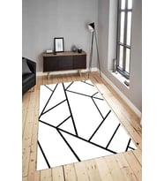 Dijital Baskılı Yıkanabilir Kaymaz Modern Renkli Salon Halısı Mutfak Halısı Yolluk ND-HY-1399 (Beyaz)