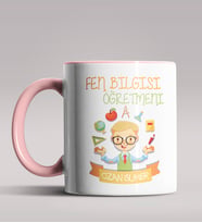 Kişiye Özel Fen Bilgisi Öğretmeni Tasarımlı Siyah Renk Kupa 5 (Pembe)