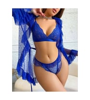 Puantiye Tül Sabahlık Külot Sütyen 3 Parça Takım (SAKS MAVI)