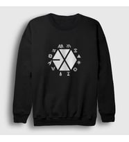 Presmono Unisex Beyaz Symbols Logo Exo Sweatshirt 61822tt (Siyah)