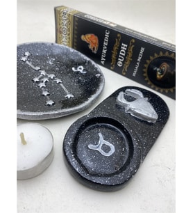 Boğa Burcu Tütsülük ve Mumluk Seti - Hediyelik Kutusunda (Siyah)