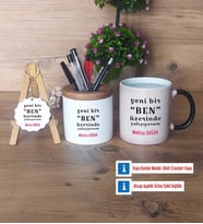 Motto Yeni Bir Ben Hediye Sepeti Kalemlik, Kupa Bardak Sihirli, Ahşap Anahtarlık Hediye (Model 1)