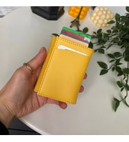 Modica® Laura - Vegan Deri RFID Korumalı Otomatik Pop-Up Mekanizmalı   (Sarı)