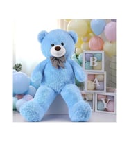 80 cm Papyonlu Peluş Ayıcık - % 100 YERLİ ÜRÜN (Açık Mavi)