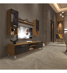 Decoraktiv Eko 5da Mdf Dvd Krom Ayaklı Tv Ünitesi Tv Sehpası (Pera-Siyah Mermer)