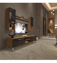 Decoraktiv Eko 5da Mdf Dvd Krom Ayaklı Tv Ünitesi Tv Sehpası (Pera-Siyah Mermer)